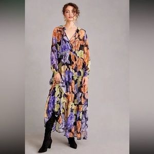 Anthropologie maxi sheer dress with navy silk slip underneath size Medium,